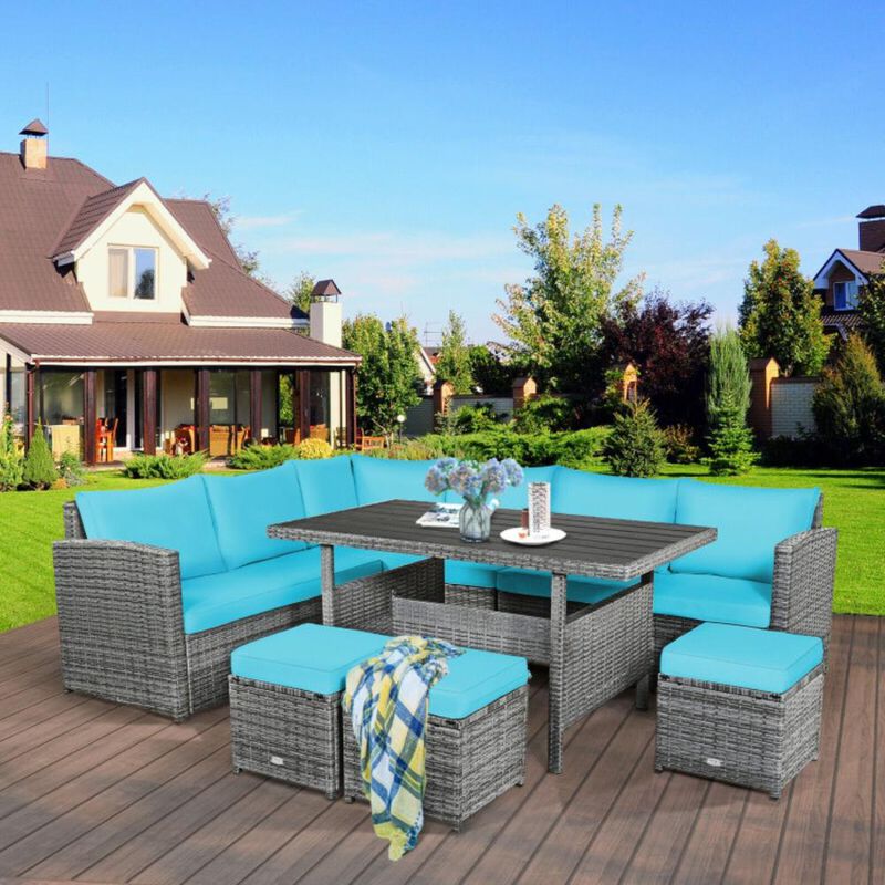 Hivvago 7 Pieces Outdoor Wicker Sectional Sofa Set with Dining Table