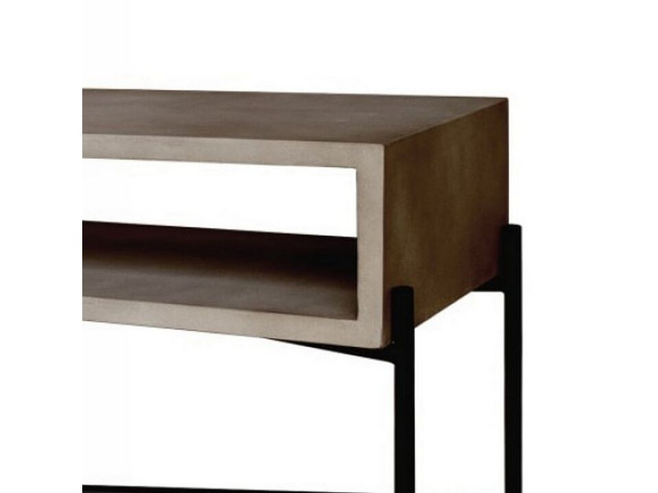 Rectangular Console Table with Concrete Top and  Metal Base, Gray and Black - Benzara
