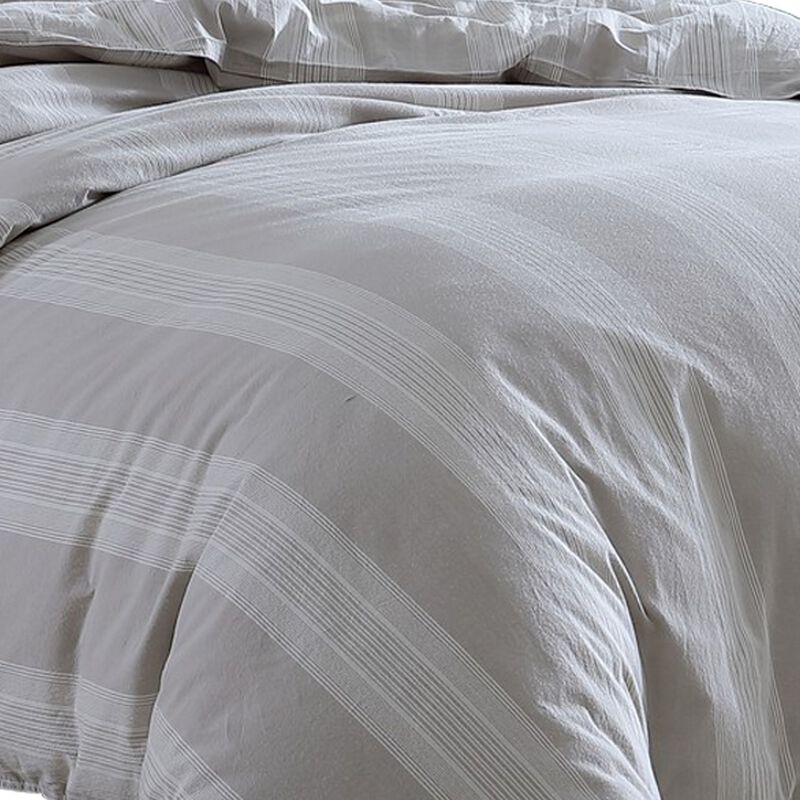 Kia 2 Piece Twin Comforter Set, Yarn Dyed Cotton, Beige Vertical Stripes - Benzara