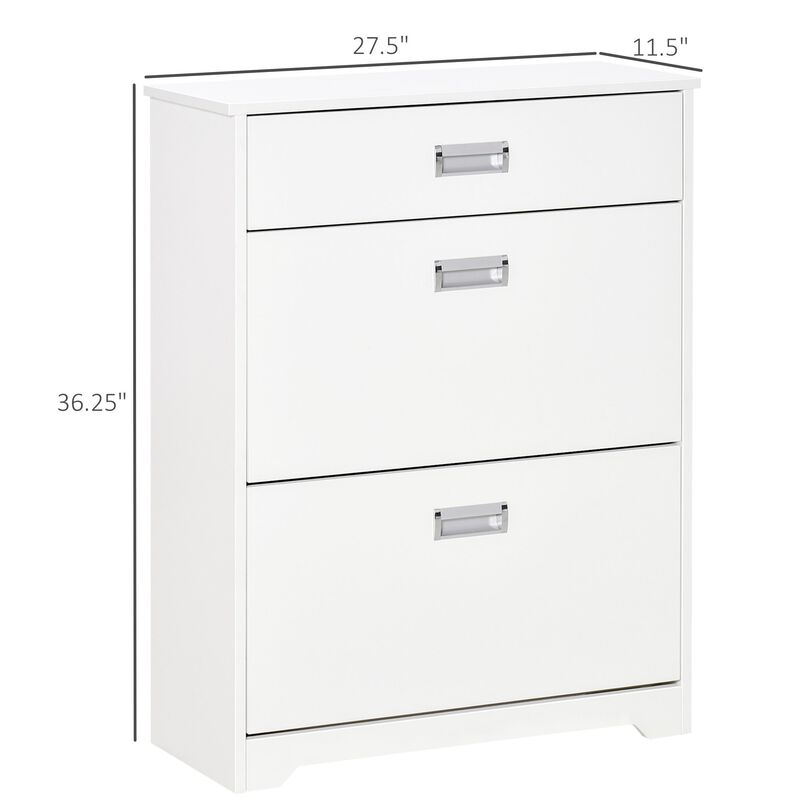 White Entryway Storage: 3-Drawer Shoe Cabinet with Flip Doors