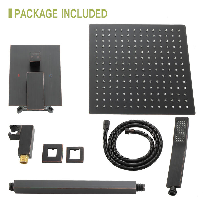 Ceiling Shower Set - 12 Inch Square Shower Set, Dual Shower Heads, Oil Rubber Bronze