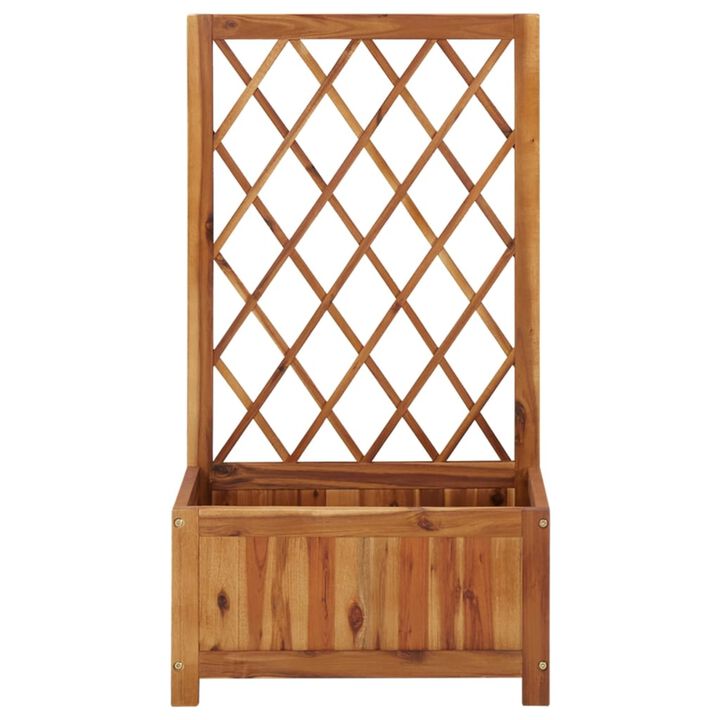 vidaXL Garden Raised Bed with Trellis, Wooden Raised Flower Bed for Flowers and Plants, Solid Acacia Wood Planter, Outdoor and Indoor Use, Brown