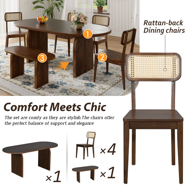 Merax 6 Pieces Table Chairs Bench Dining Set