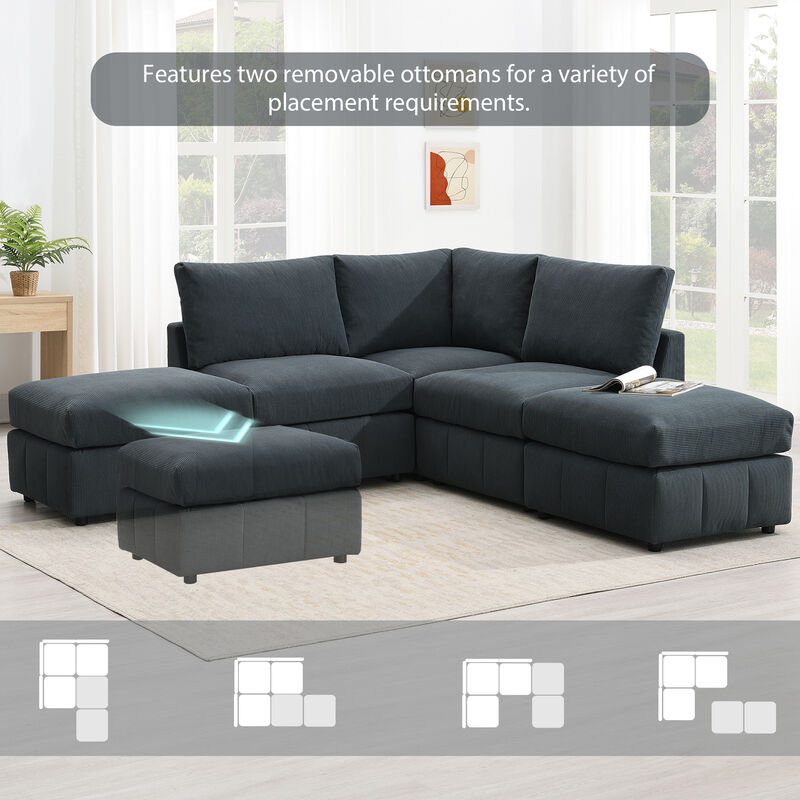 MONDAWE Modern Sectional Sofa with Vertical Stripes,5-Seat Armless Couch Set with Convertible Ottomans,Various Combinations