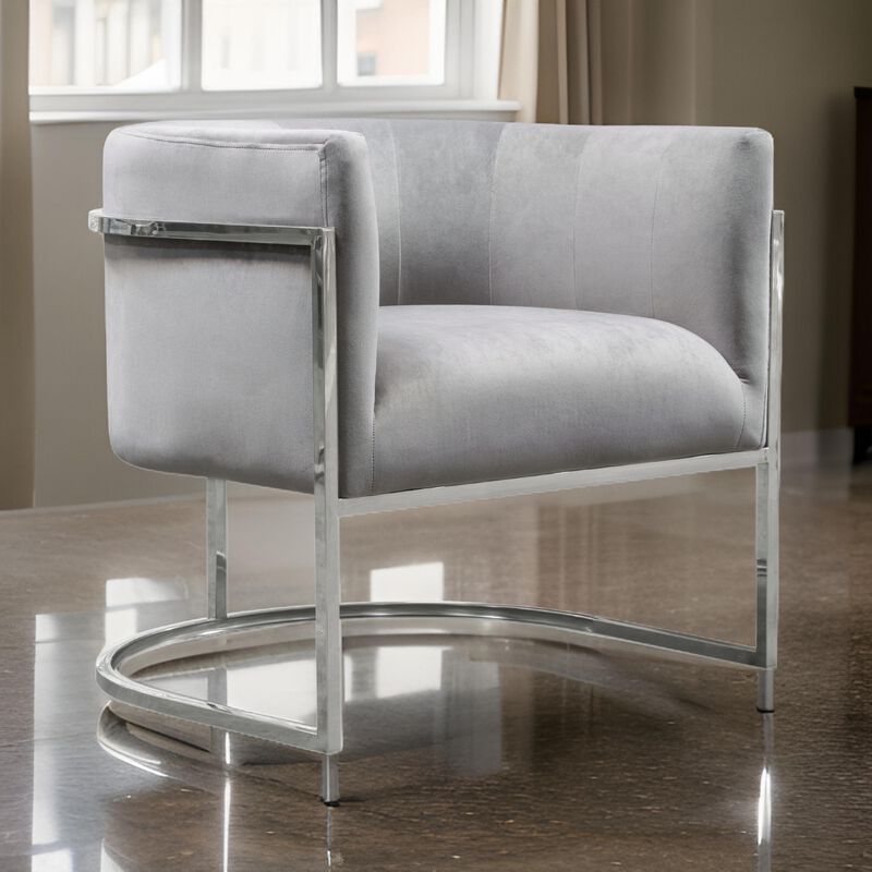 Kel 31 Inch Cantilever Accent Chair, Gray Velvet, Silver Stainless Steel - Benzara