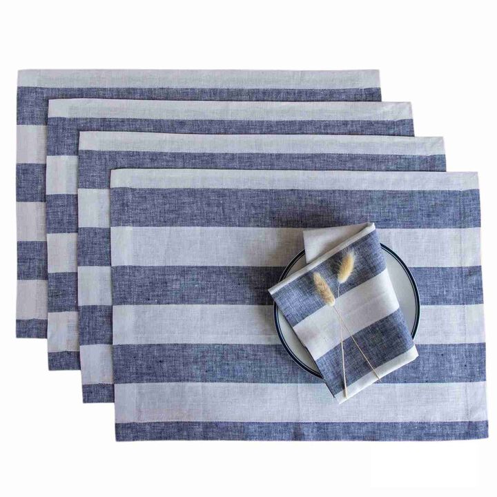 Solino Home 100% Pure Linen 14 x 19 Inch Placemats Set of 4 | Cabana Stripe