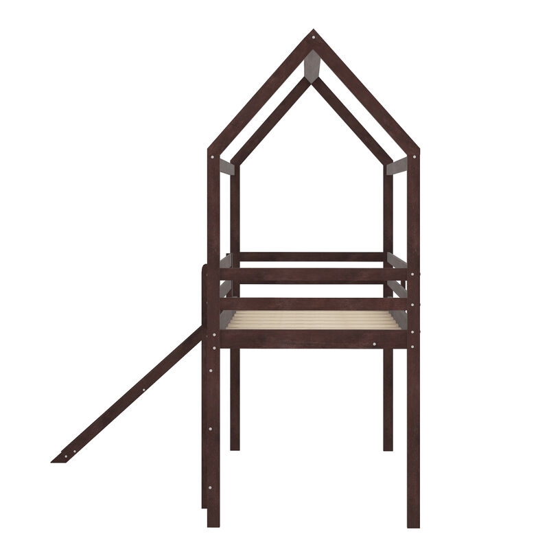 Twin Loft Bed with Slide, House Bed with Slide