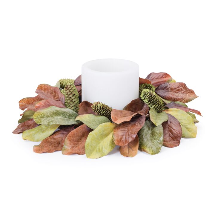 Magnolia Leaf Candle Ring for Elegant Centerpieces and Seasonal Decor