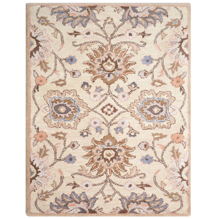 RUGSOTIC CARPETS HAND TUFTED WOOL ECO-FRIENDLY AREA RUGS  - 8'x11', Rectangle Shape, Cream, Floral Modern Design, High Pile Thick Handmade Anti Skid Area Rugs for Living Room, Bed Room (K00714)
