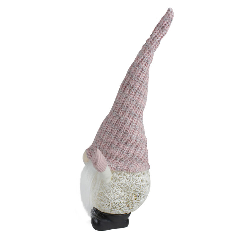 19" Pink and White Rattan Christmas Gnome with Warm White LED Lights