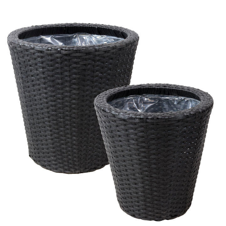 Sunnydaze 2-Piece Polyrattan Planters with Plastic Liner
