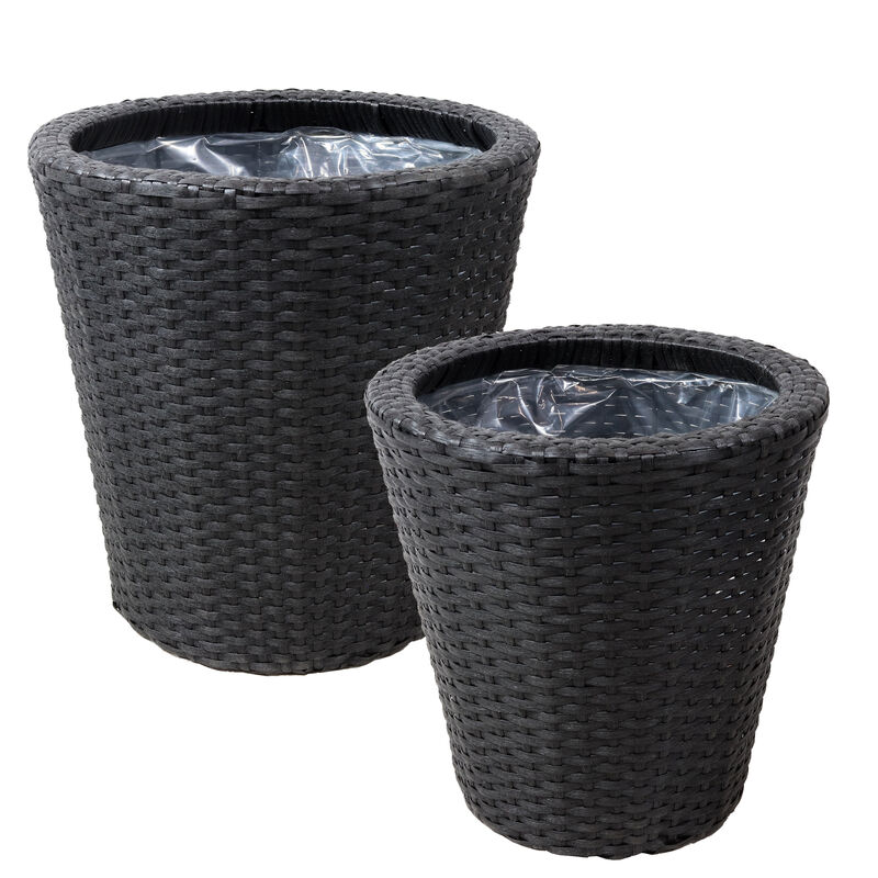 Sunnydaze 2-Piece Polyrattan Planters with Plastic Liner