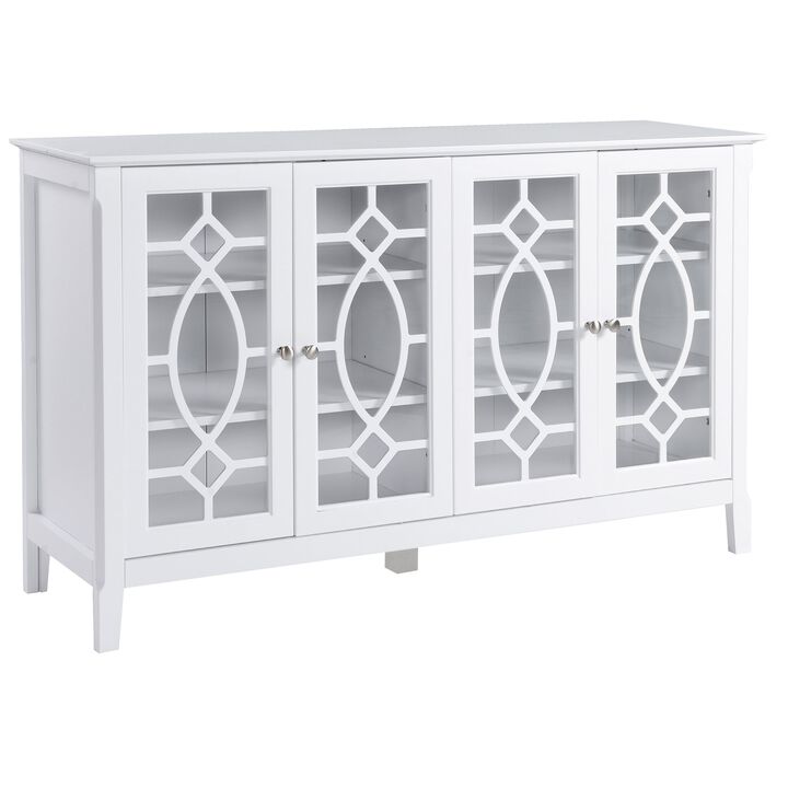 White Kitchen Buffet: Cabinet with Glass Doors for Dining Area
