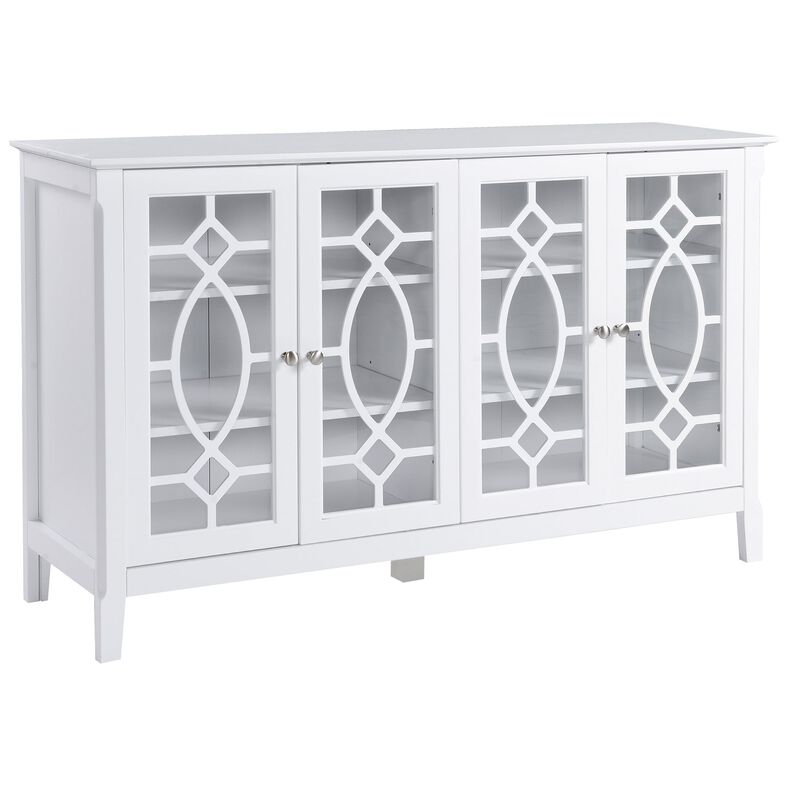 White Kitchen Buffet: Cabinet with Glass Doors for Dining Area