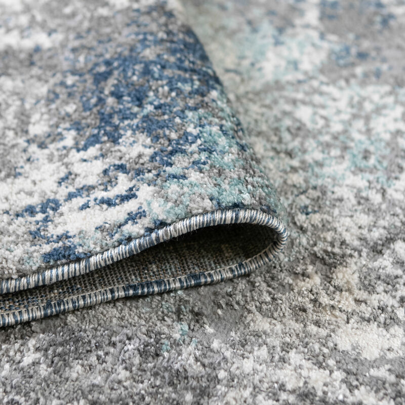 Yasmin Deva Blue/Gray Abstract Polyester Area Rug 9' x 13'