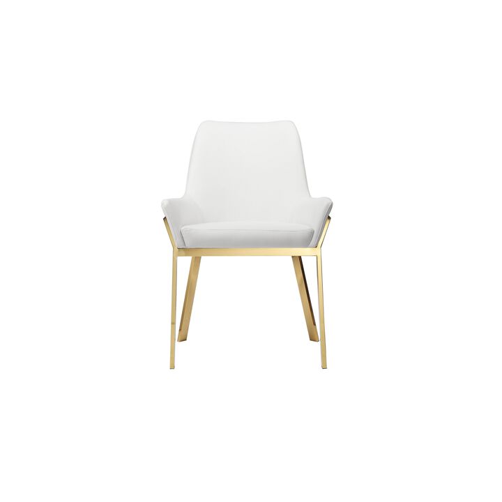Fuma 23 Inch Dining Accent Chair Set of 2, Tufted, White Faux Leather, Gold - Benzara