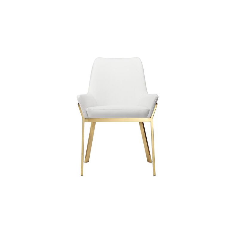 Fuma 23 Inch Dining Accent Chair Set of 2, Tufted, White Faux Leather, Gold - Benzara