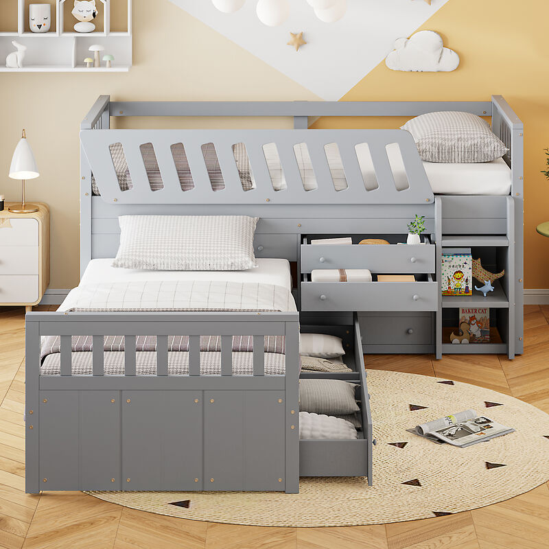 Merax L-shaped Loft Bed  with Platform Bed