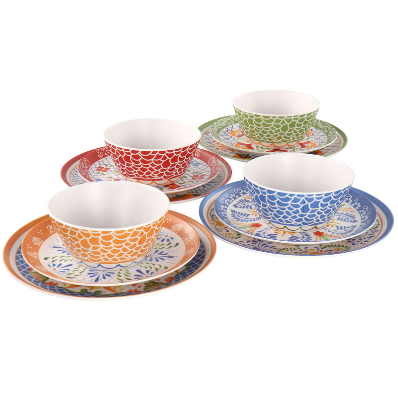 Laurie Gates California Designs Tierra 12 Piece Bamboo Fiber Dinnerware Set in Multi-Color