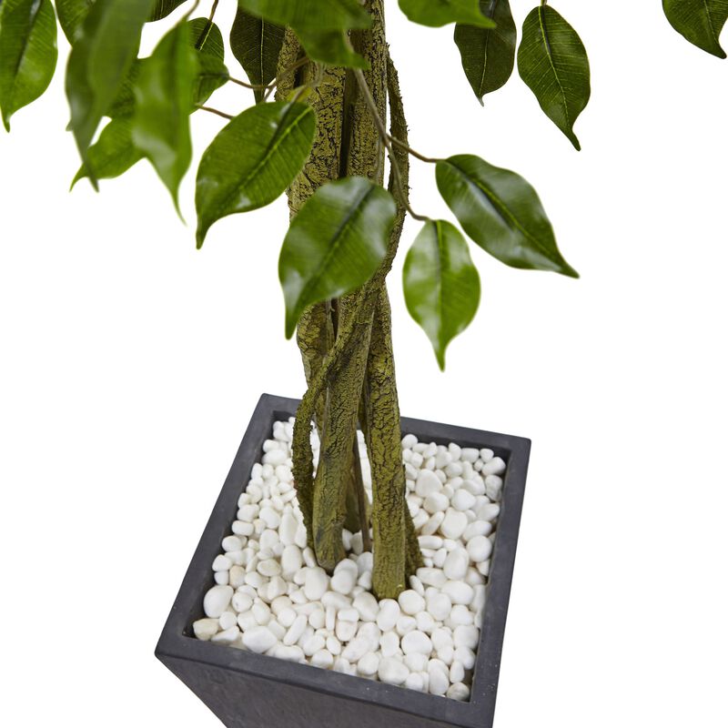 Hivvago 6.5 Feet Ficus Tree with Slate Planter UV Resistant (Indoor Outdoor)