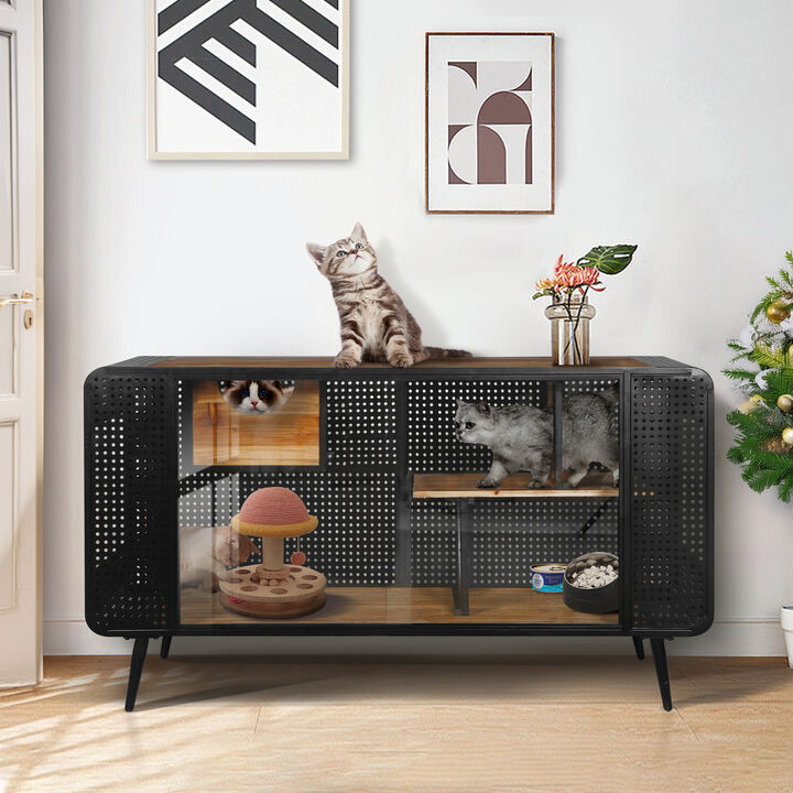 Streamdale Spacious Cat House with Tempered Glass (55"W)