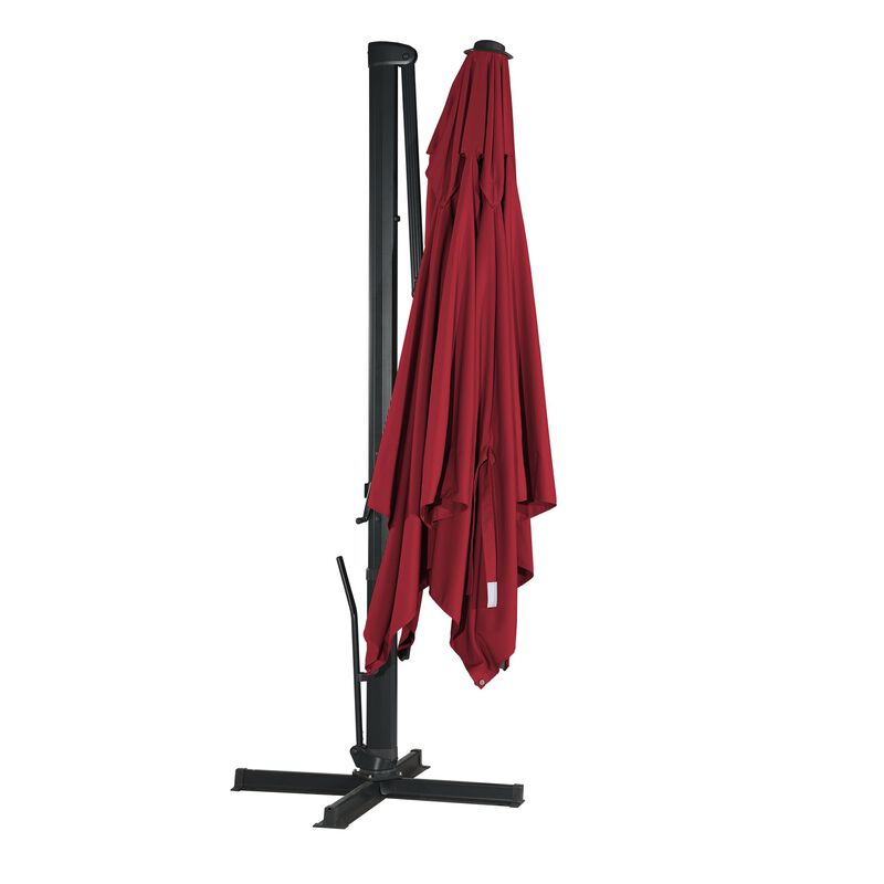 10x10 ft. 360°Rotation Square Outdoor Cantilever Patio Umbrella in Red