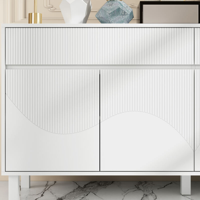 FUFU&GAGA White Storage Cabinet with Multiple Doors and Shelves, (63"W x 15.7"D x 29.7"H),White