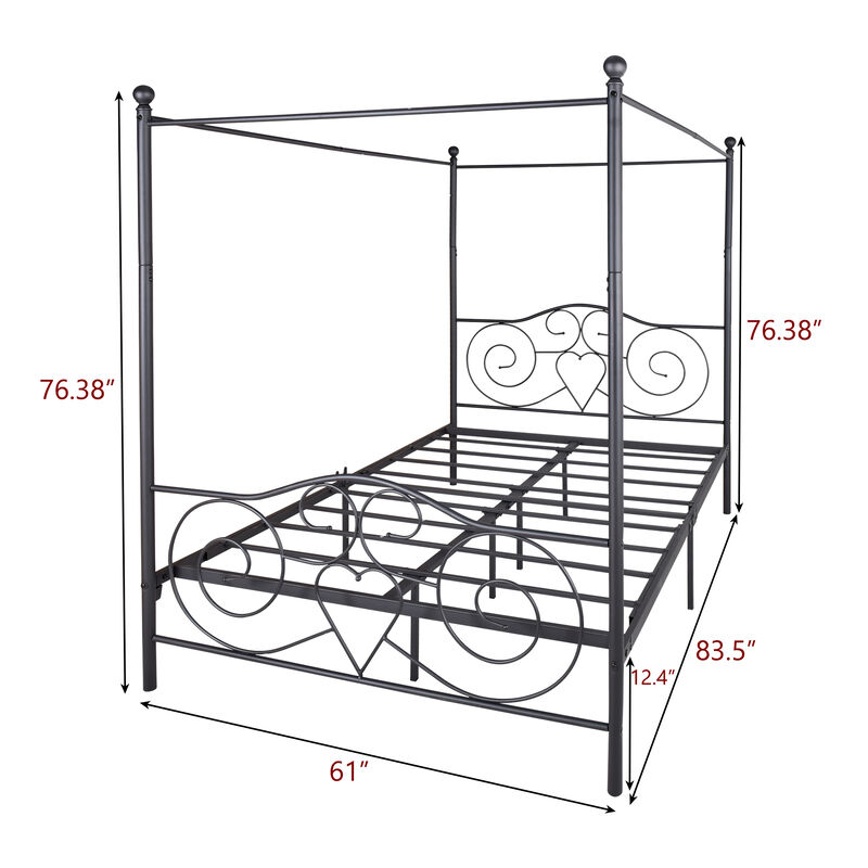 Streamdale Metal Canopy Bed Frame with Vintage Headboard