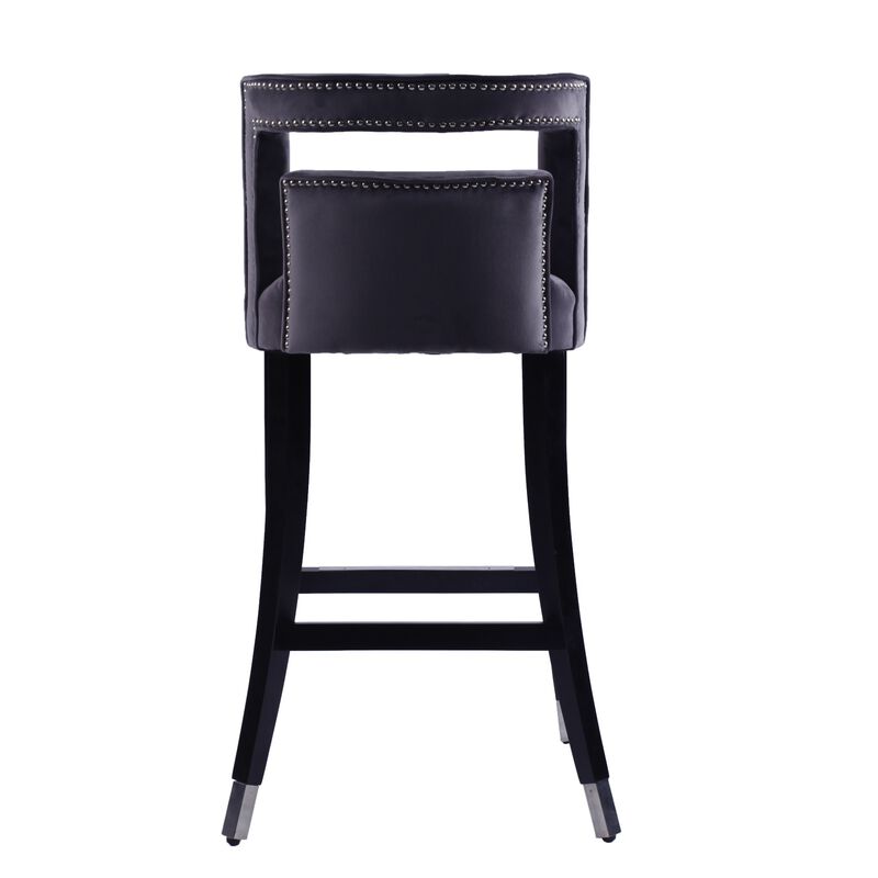 Suede Velvet Barstool With Nailheads Dining Room Chair 2 PCS Set - 30 Inch Seater Height