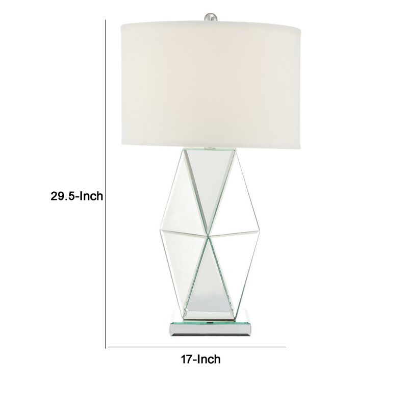 30 Inch Table Lamp, Geometric Mirrored Base, Set of 2, Glass, Clear-Benzara