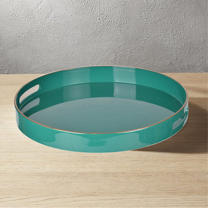 Mimosa Round Tray With Cutout Handles, Green - Benzara