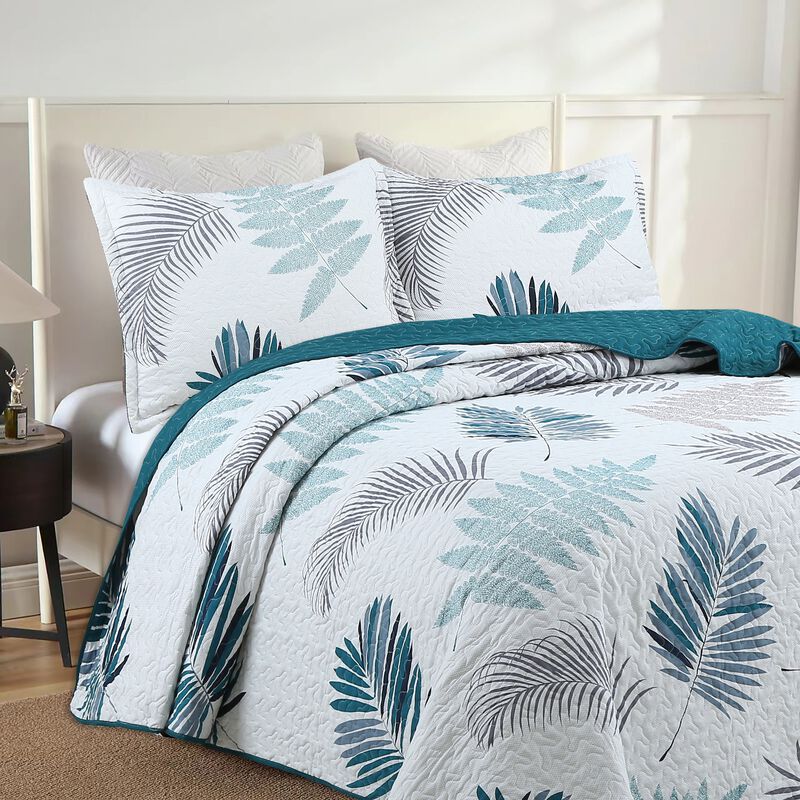 Marcielo 3 Piece Printed Leaf Quilt Set Lightweight Coverlets Set