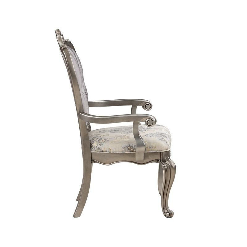 Aria 27 Inch Side Dining Chair Set of 2, Velvet, Antique Platinum Tone - Benzara