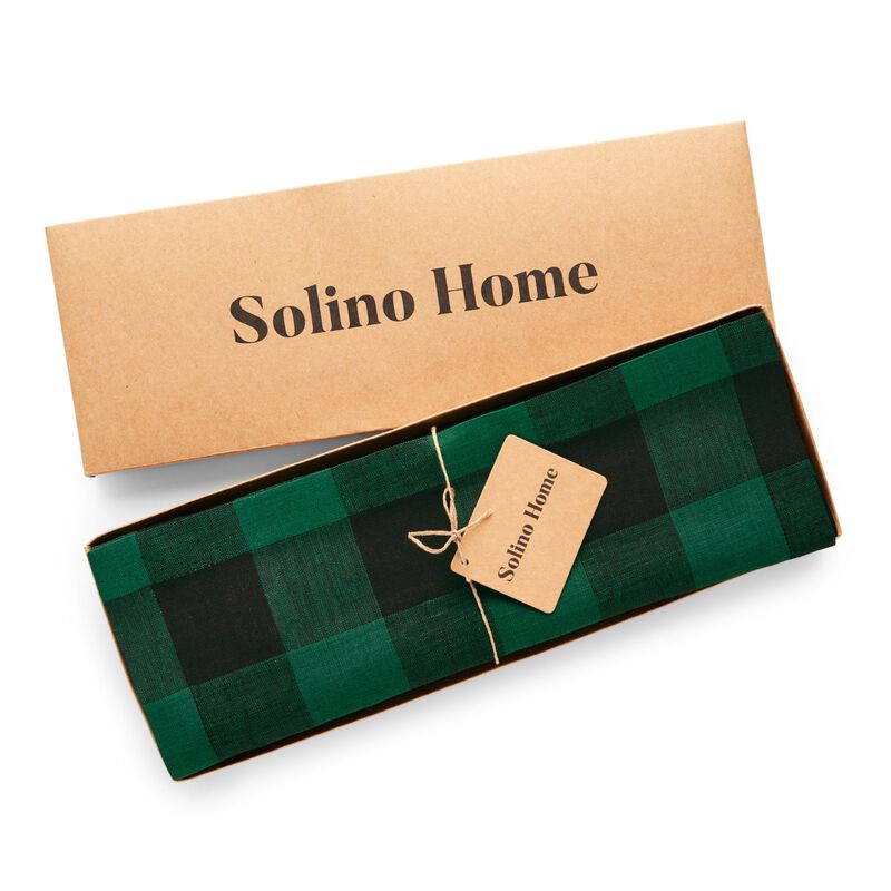 Solino Home 100% Pure Linen 14 x 19 Inch Placemats Set of 4 | Buffalo Check