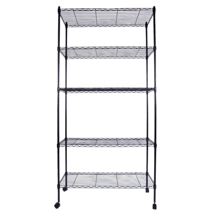 5-Layer Plastic Coated Iron Shelf with Nylon Wheels