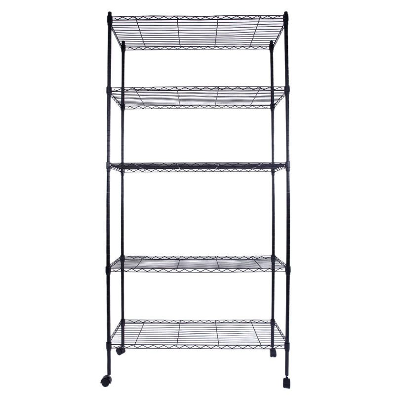 5-Layer Plastic Coated Iron Shelf with Nylon Wheels