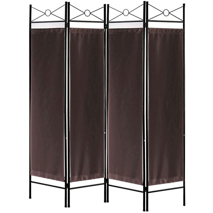 Legacy Decor 8 Panel Metal and Woven Fabric Room Divider with Two Way Hinges Black Color