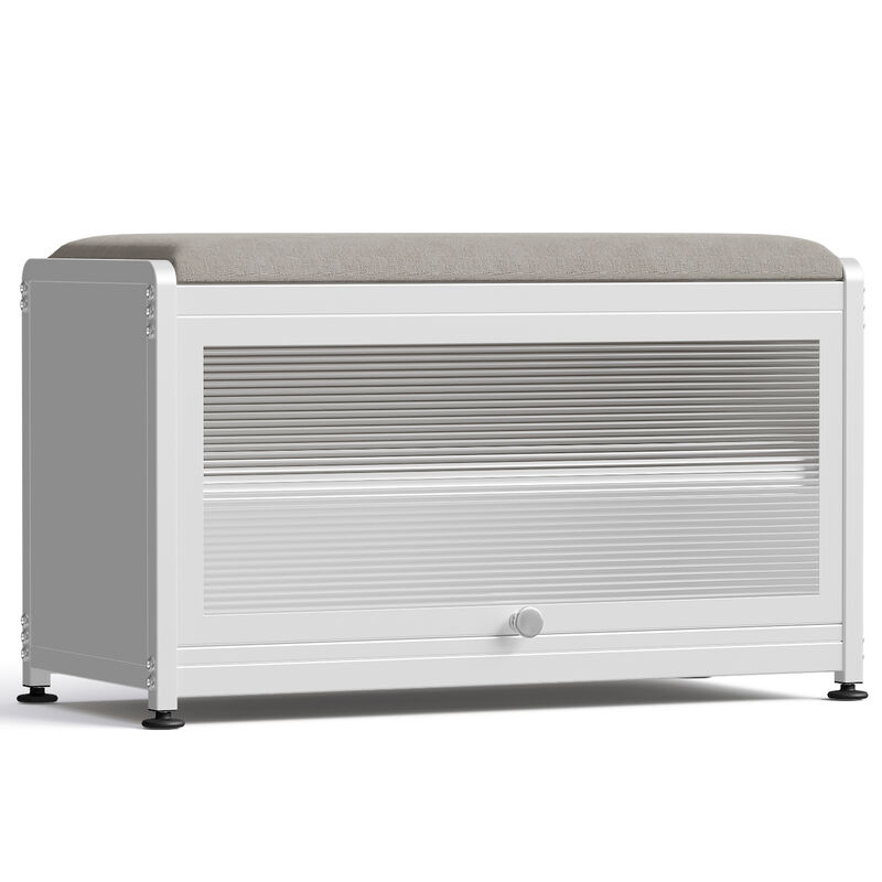 Mega Casa Shoe Storage Cabinet with 2 Tier Shoe Rack, Entryway Bench with Cushion, Metal