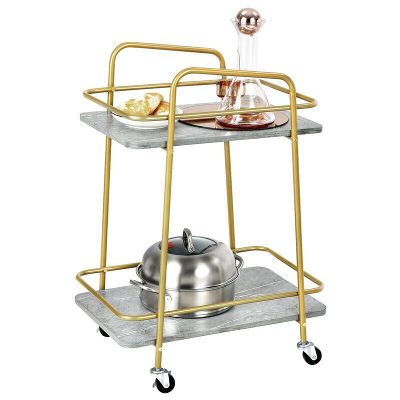 2-tier Kitchen Rolling Cart with Steel Frame and Lockable Casters-Grey