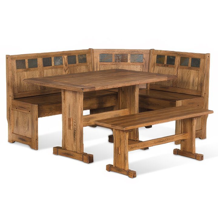 Marv 4pc Breakfast Dining Table Set, Corner Storage Bench Light Brown - Benzara