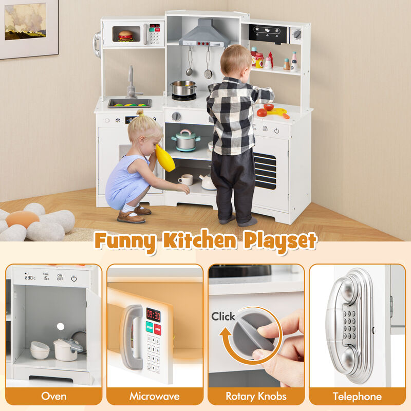 Pretend Play Kitchen Toy Set with Range Hood Real Sounds and Lights for Interactive Fun