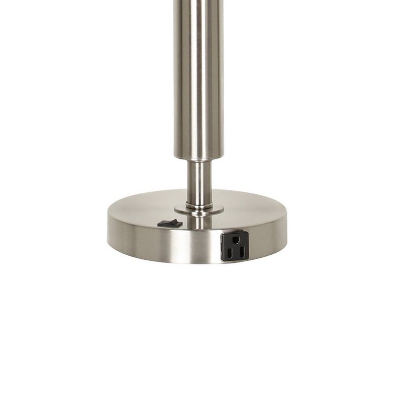 Metal Table Lamp with Fabric Drum Shade, White and Silver-Benzara