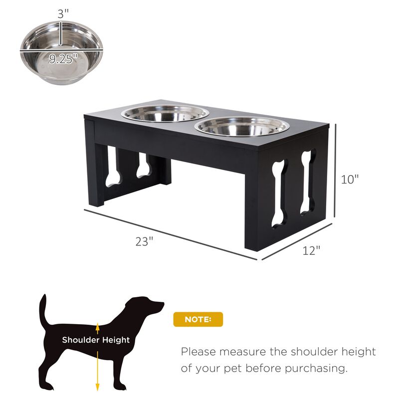Black Modern Pet Diner: 23" Bone-Shaped Wooden Elevated Dog Bowl Stand