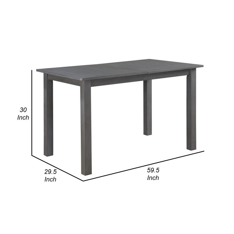 Lisle 48-60 Inch Extendable Dining Table, Rectangular Top, Gray Solid Wood - Benzara