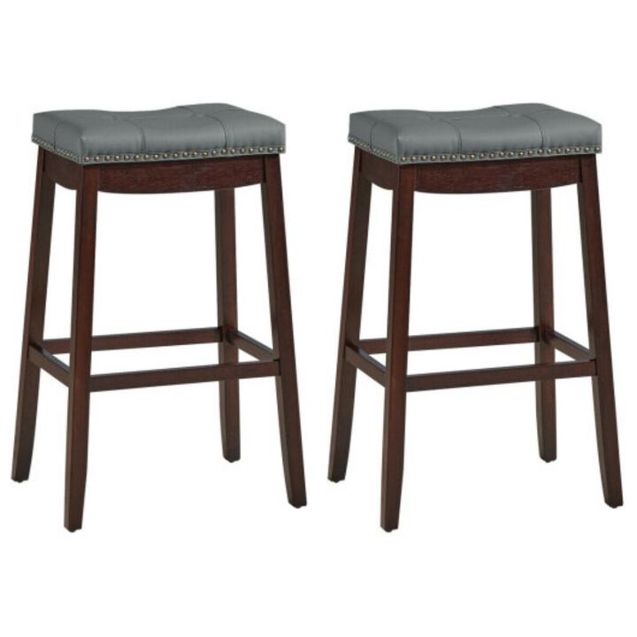 29" Set of 2 Nailhead Saddle Bar Stools