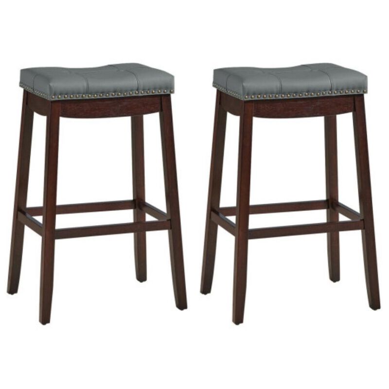 29" Set of 2 Nailhead Saddle Bar Stools