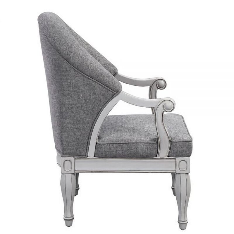 Fil 32 Inch Armchair, Tufted Backrest, Fabric Upholstery, Poplar Wood, Gray - Benzara