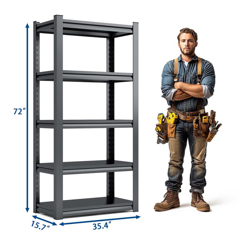 5-Tier Garage Shelving Unit Adjustable Heavy-Duty Storage Rack for Industrial & Home Organization