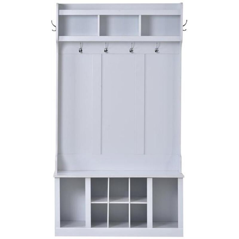 Entryway Hall Tree with Storage Bench & 6 Coat Hooks For Mudroom Organizer
