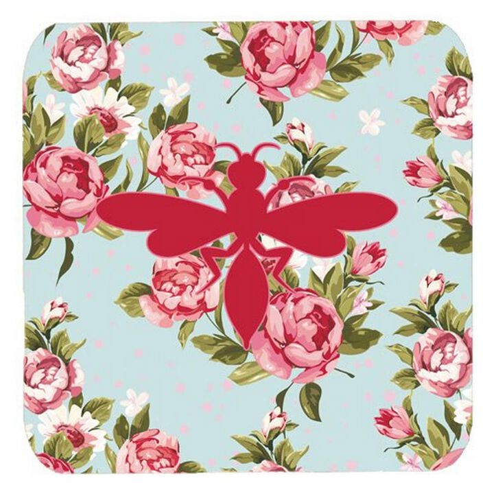 Caroline's Treasures BB1054-RS-BU-FC Wasp Shabby Chic Blue Roses Foam Coasters (Set of 4), 3.5 H x 3.5 W, Multicolor